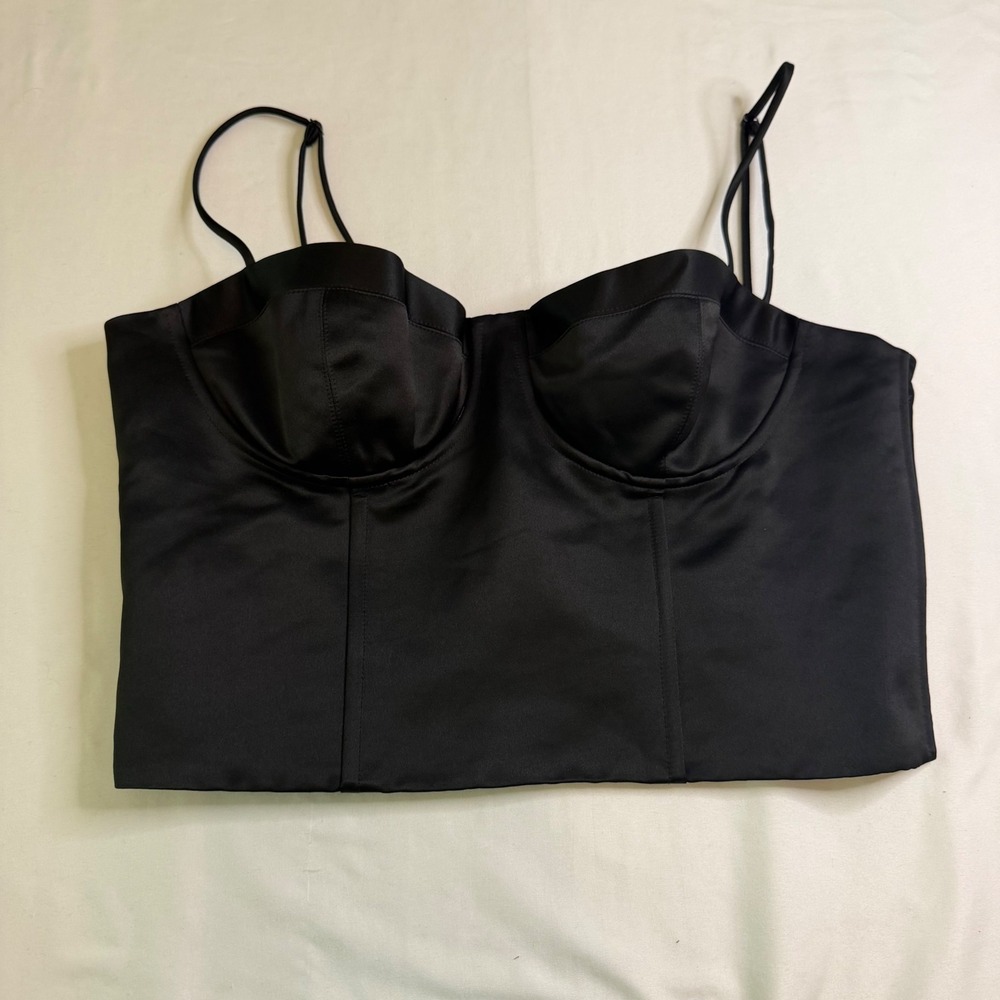 Gianni Bini Black Satin Corset Top Bustier Underwire Size 10 Coquette Glam y2k